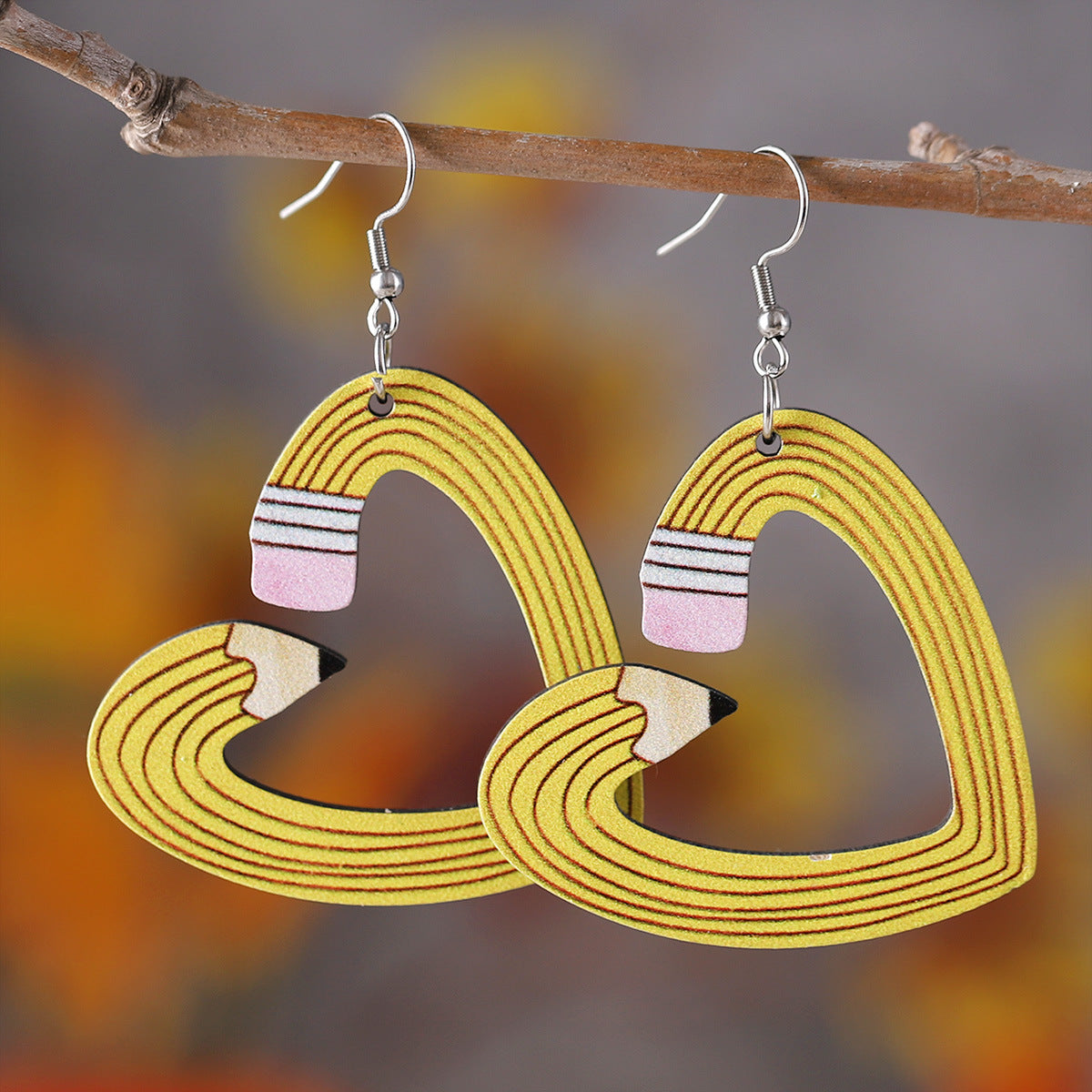 Leopard Pencil Love Pendant Wooden Earrings