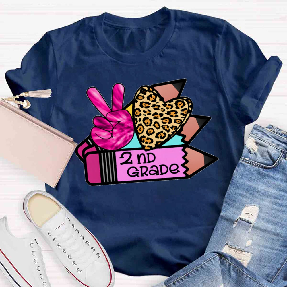 Personalized Grade Leopard Heart Pencil T-shirt
