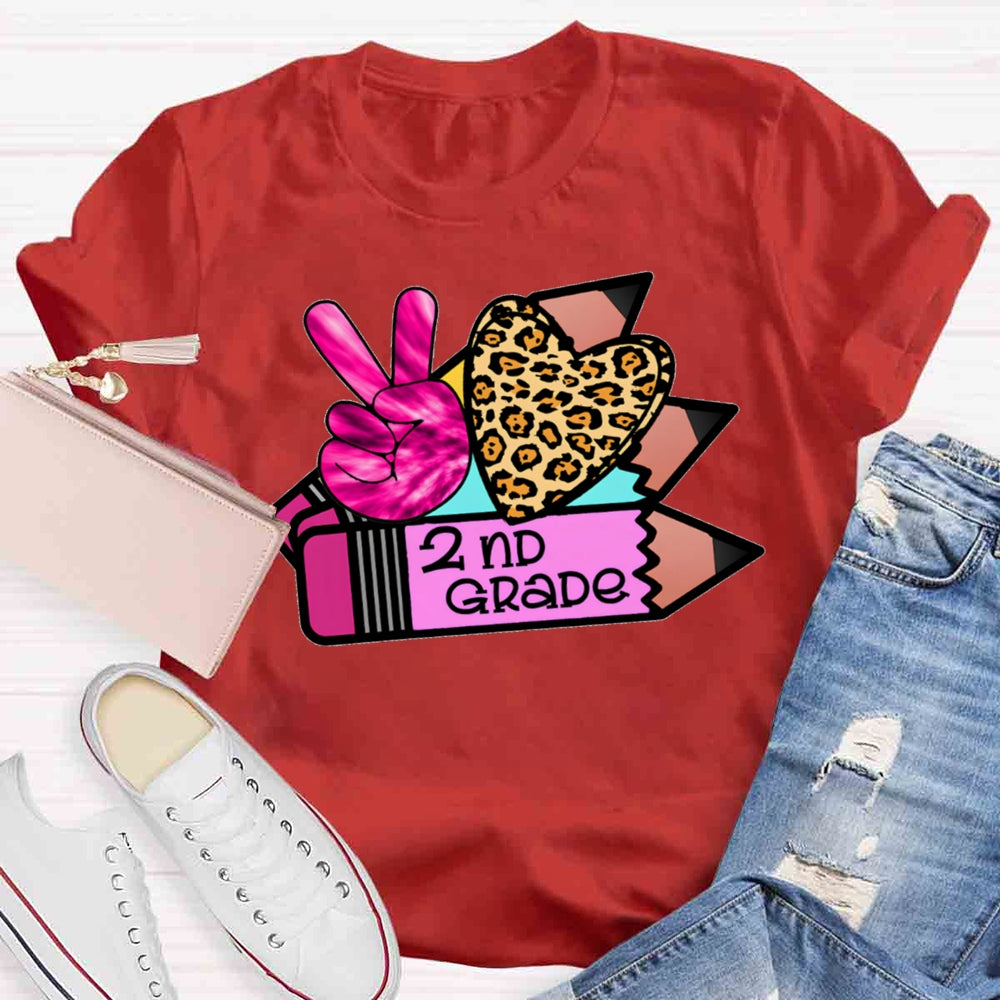 Personalized Grade Leopard Heart Pencil T-shirt