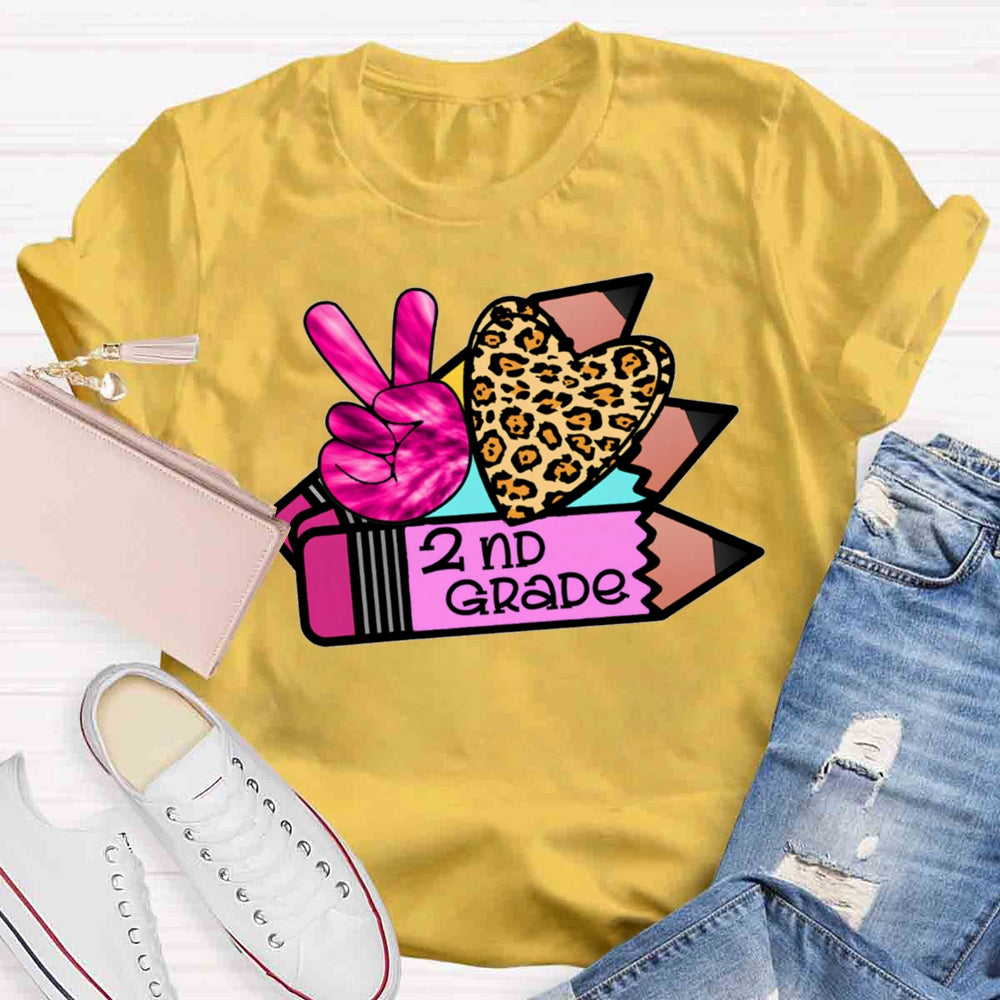 Personalized Grade Leopard Heart Pencil T-shirt