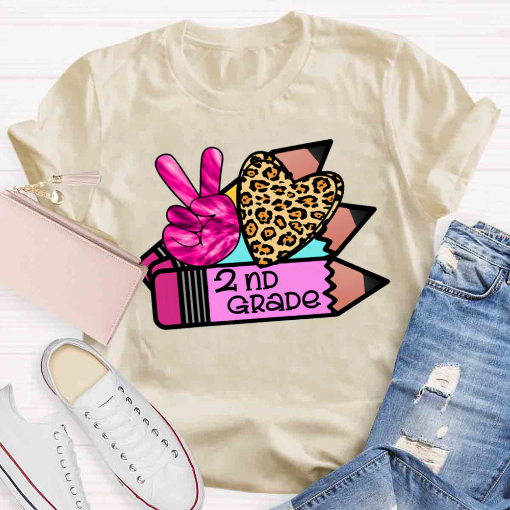 Personalized Grade Leopard Heart Pencil T-shirt