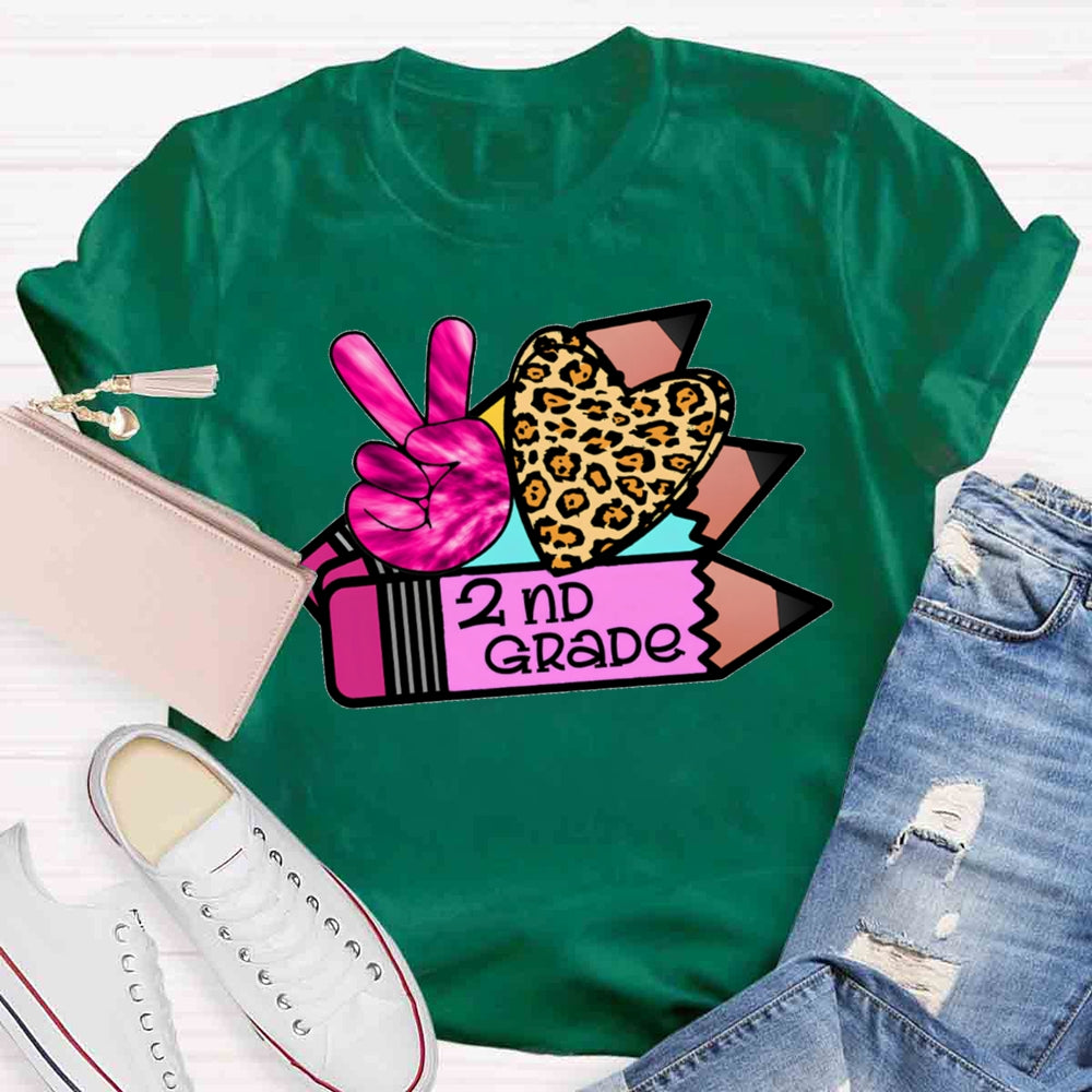 Personalized Grade Leopard Heart Pencil T-shirt