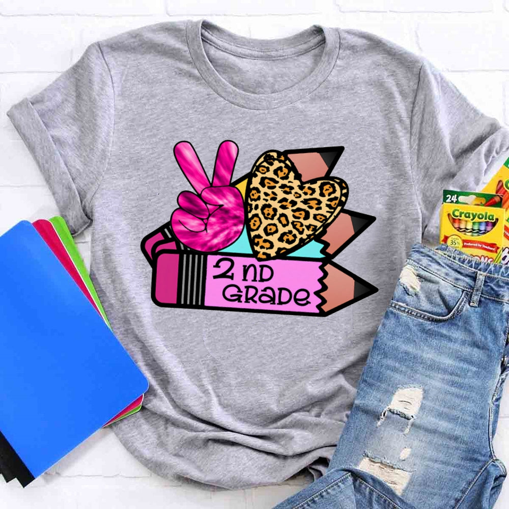 Personalized Grade Leopard Heart Pencil T-shirt