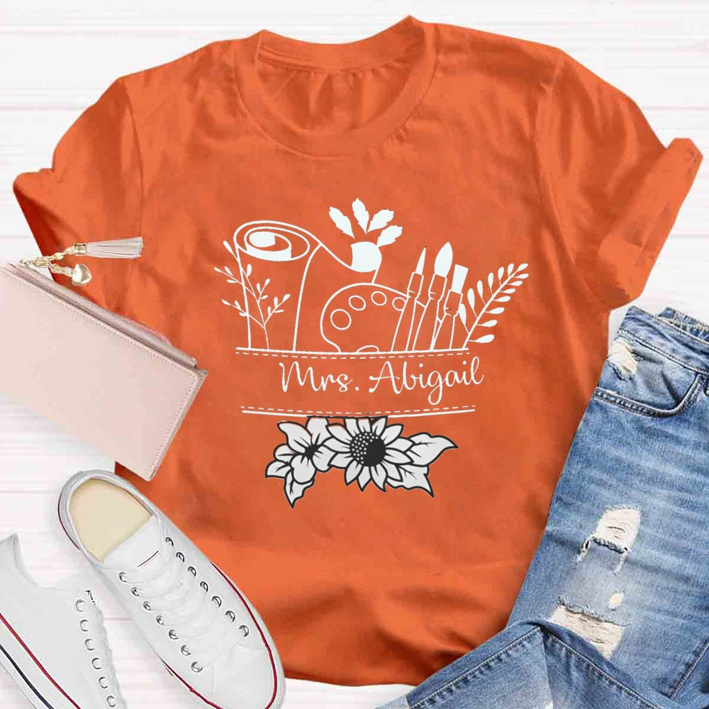 Personalized Teacher Name Art Printed T-shirt