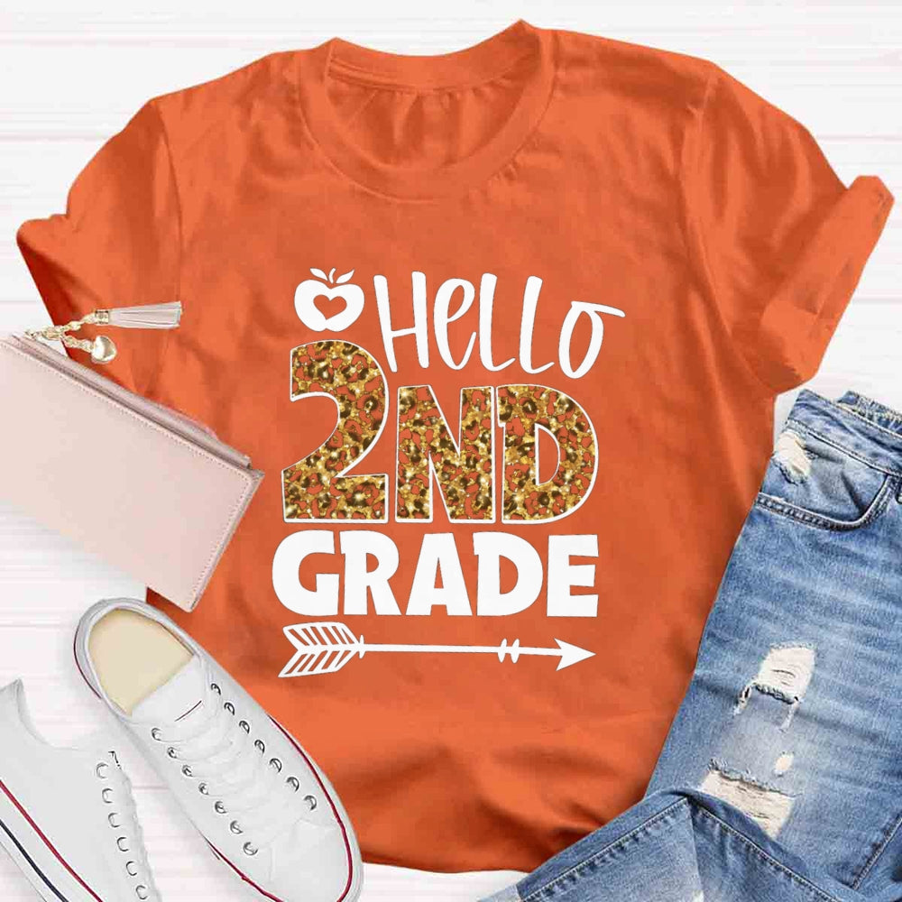 Personalized Grade Leopard Hello 2nd Grade T-shirt