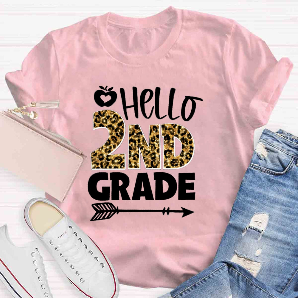 Personalized Grade Leopard Hello 2nd Grade T-shirt