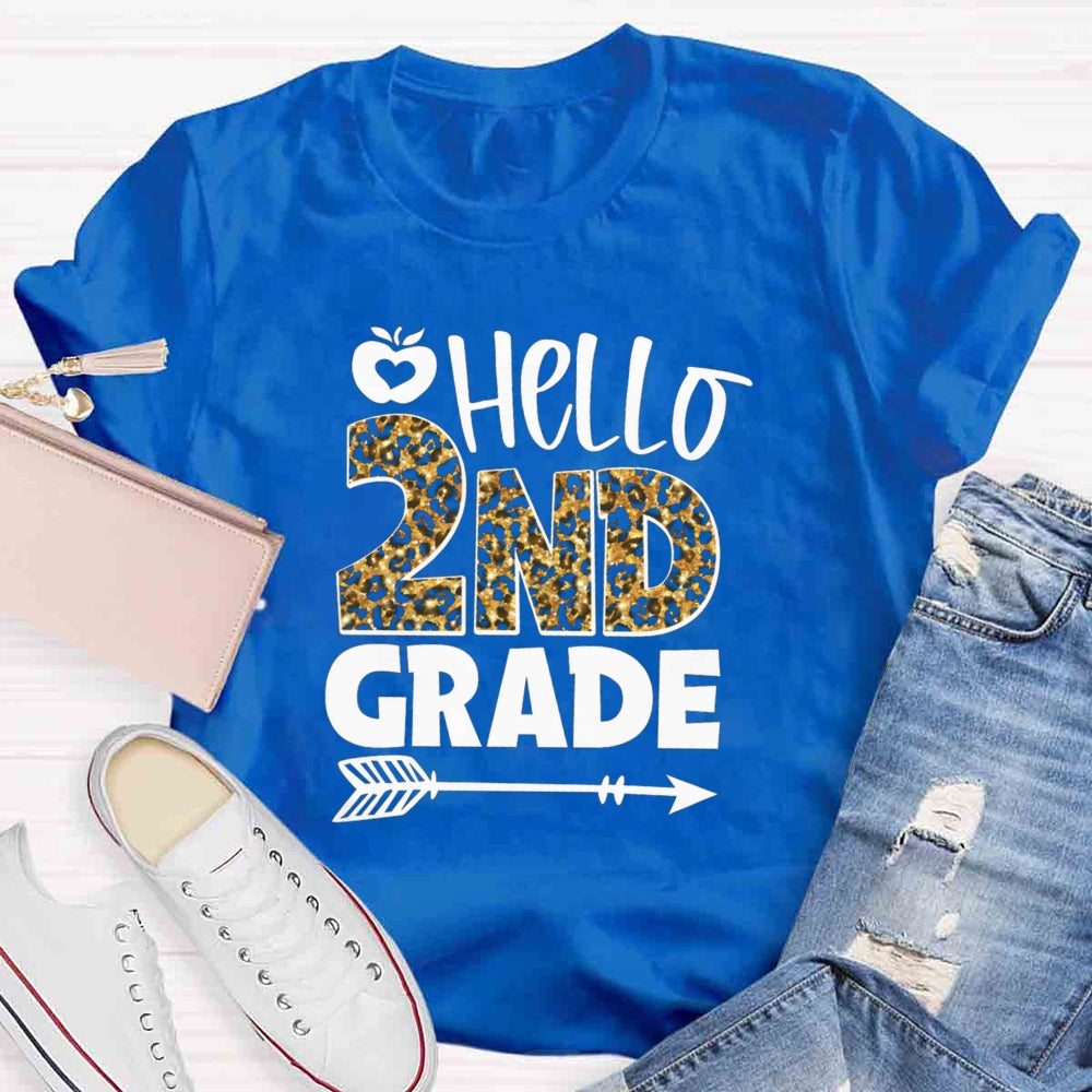 Personalized Grade Leopard Hello 2nd Grade T-shirt