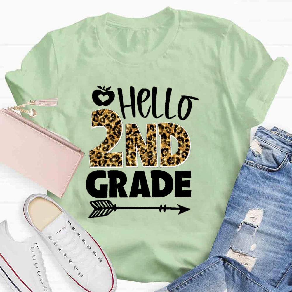 Personalized Grade Leopard Hello 2nd Grade T-shirt