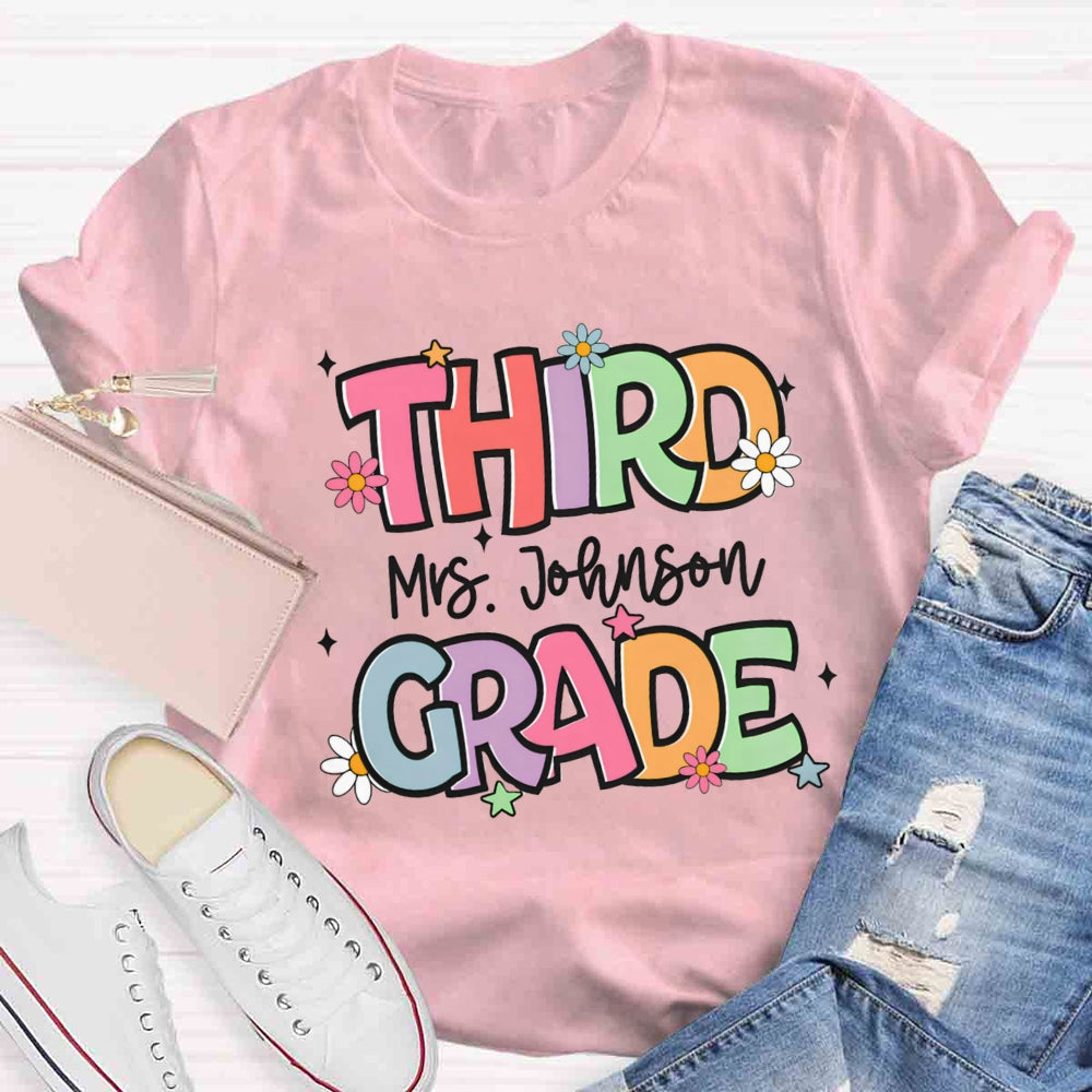 Personalized Grade And Name Colorful Letter T-shirt
