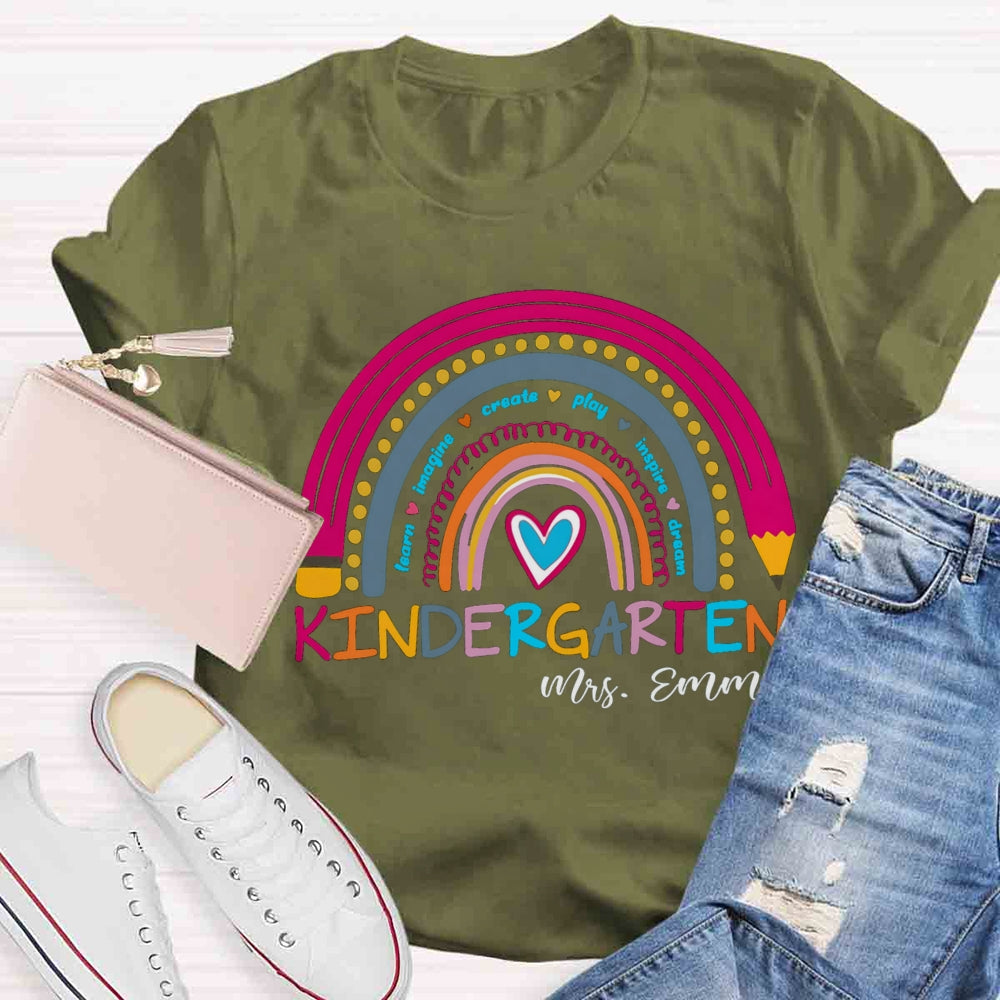 Personalized Kindergarten Teacher Name Rainbow T-shirt