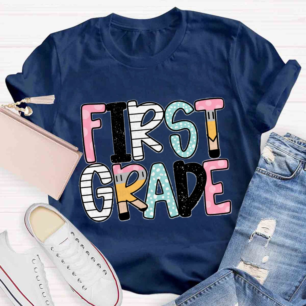 Personalized Grade Pink First Grade T-shirt