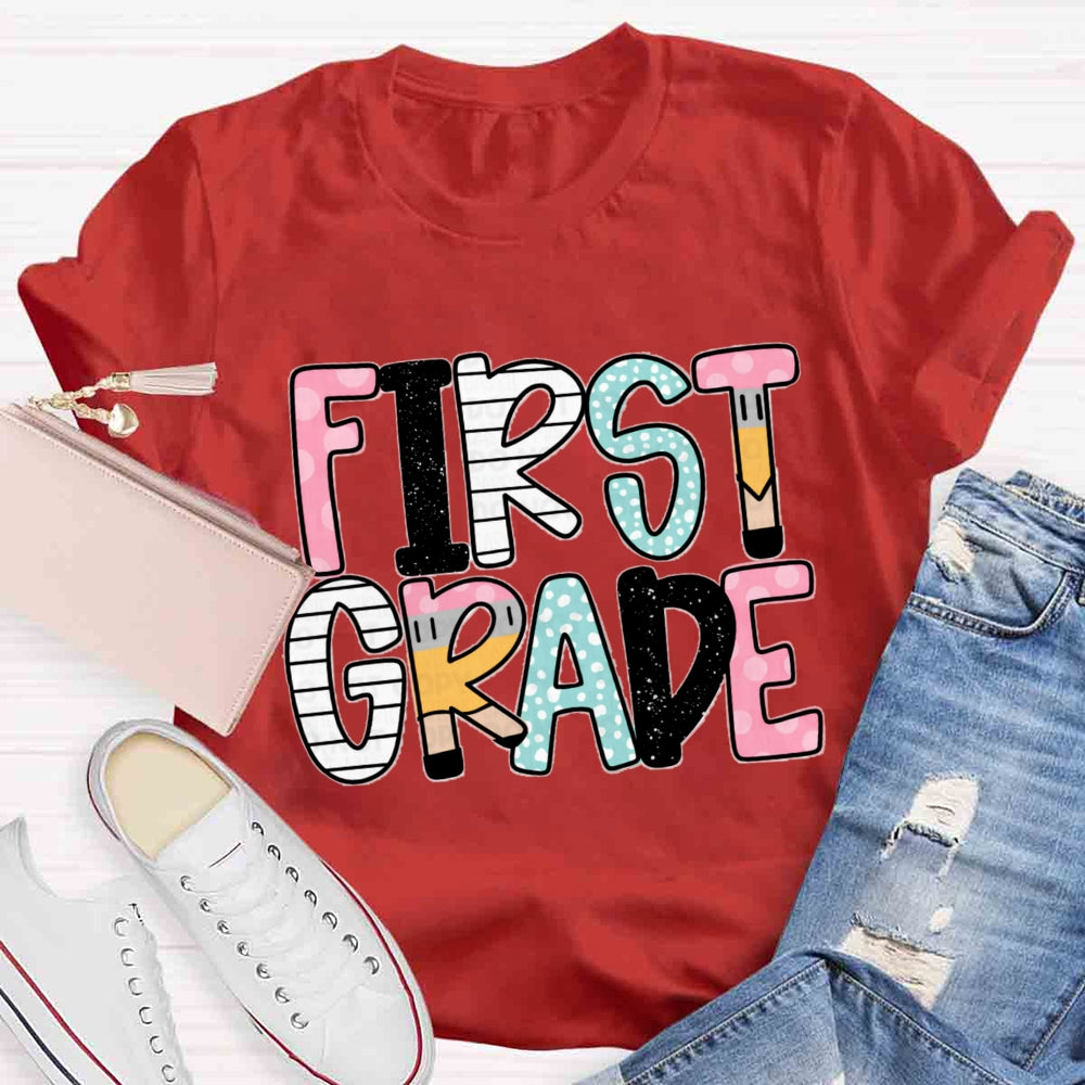 Personalized Grade Pink First Grade T-shirt