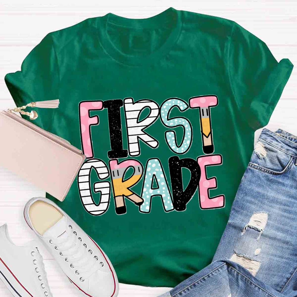 Personalized Grade Pink First Grade T-shirt