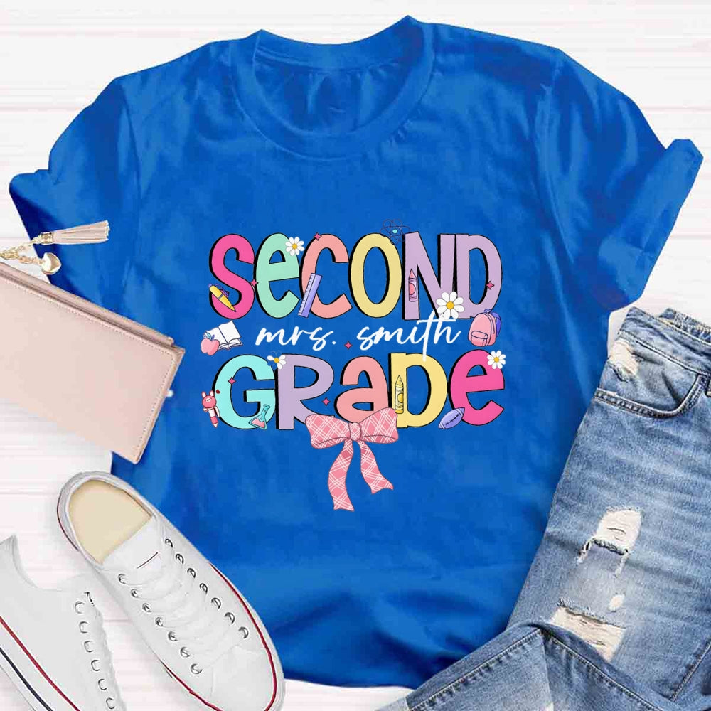 Personalized Name And Grade Pink Bow Back To School T-shirt