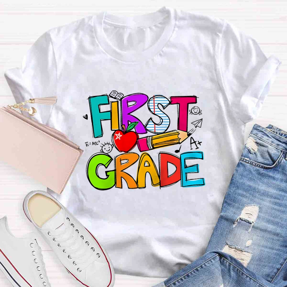 Personalized Grade Pencil Red Apple First Grade T-shirt