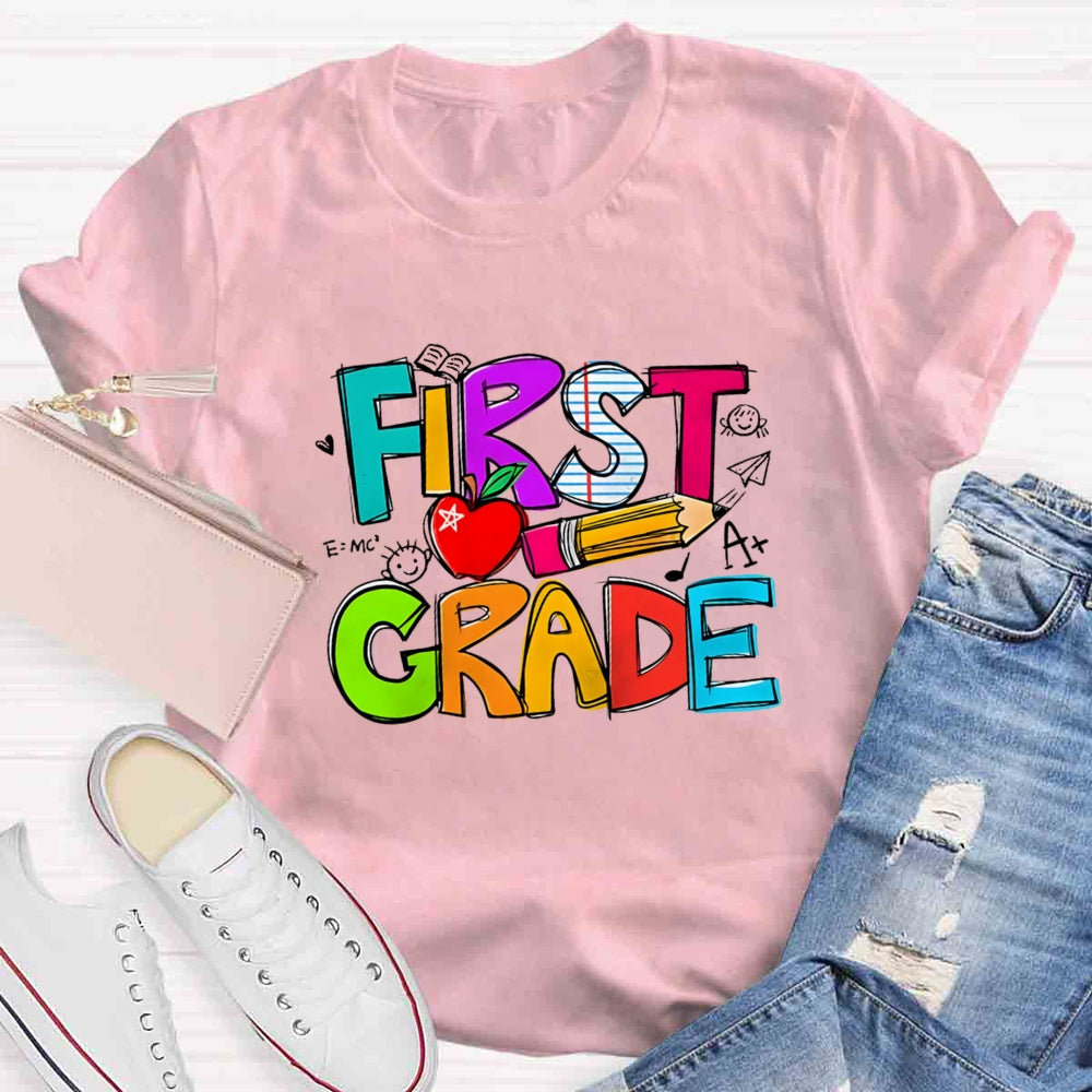 Personalized Grade Pencil Red Apple First Grade T-shirt
