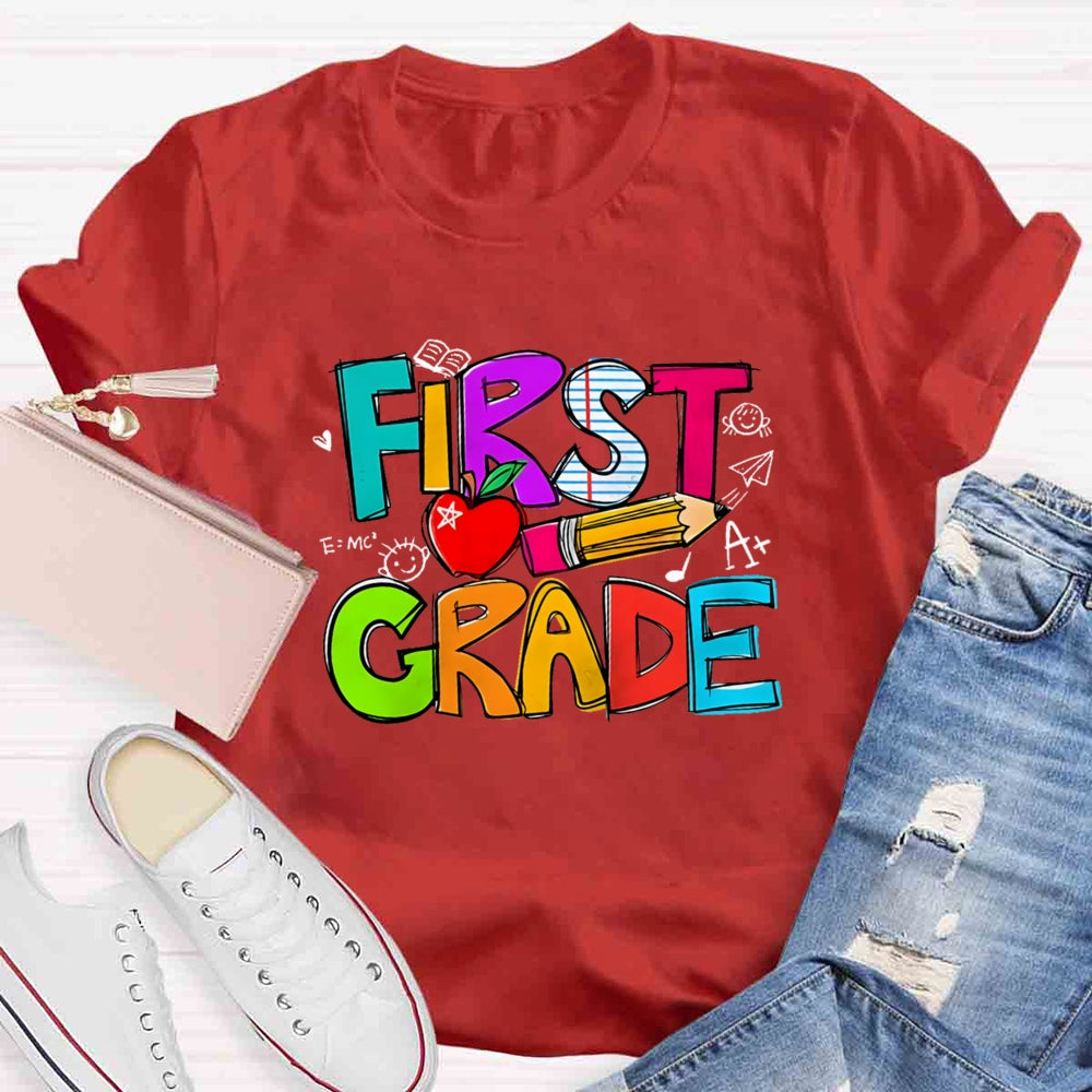 Personalized Grade Pencil Red Apple First Grade T-shirt