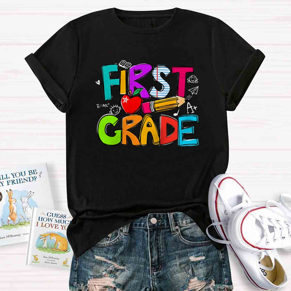 Personalized Grade Pencil Red Apple First Grade T-shirt