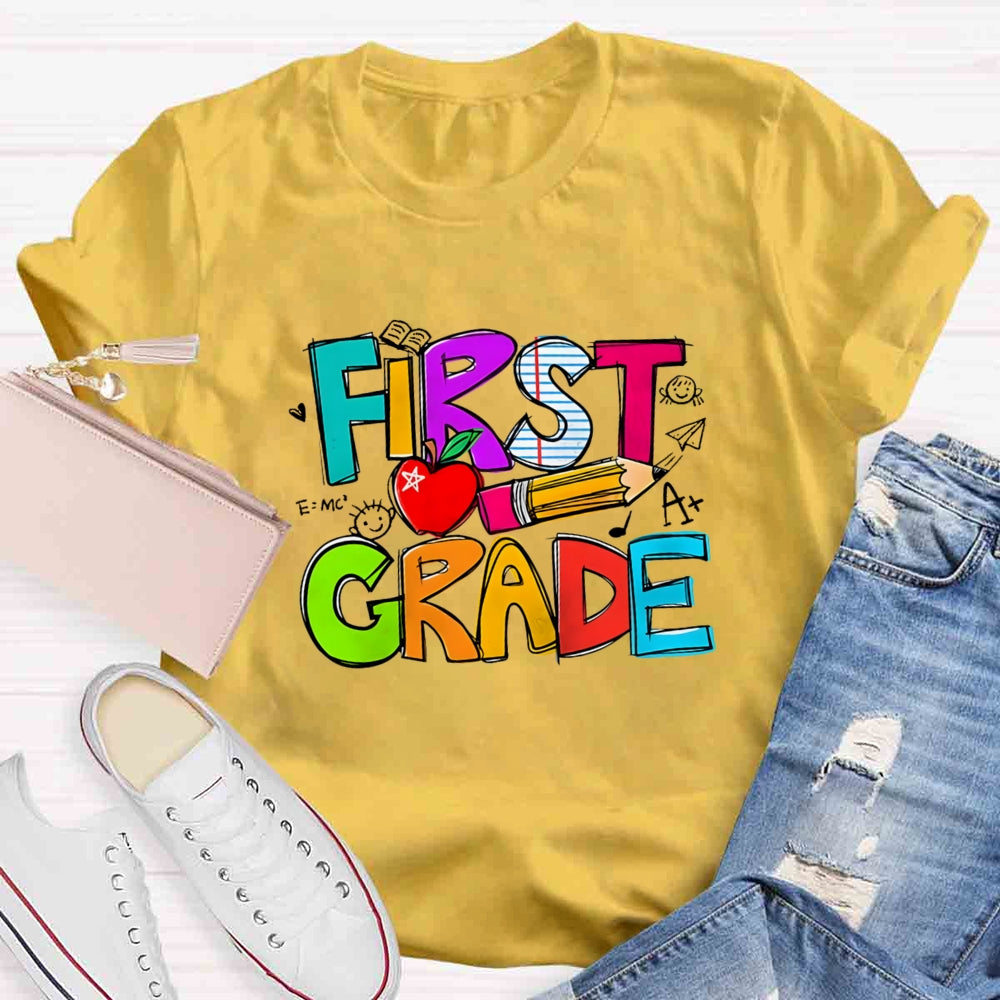 Personalized Grade Pencil Red Apple First Grade T-shirt