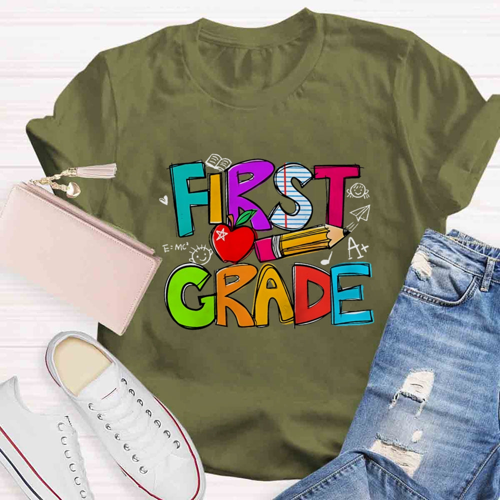 Personalized Grade Pencil Red Apple First Grade T-shirt