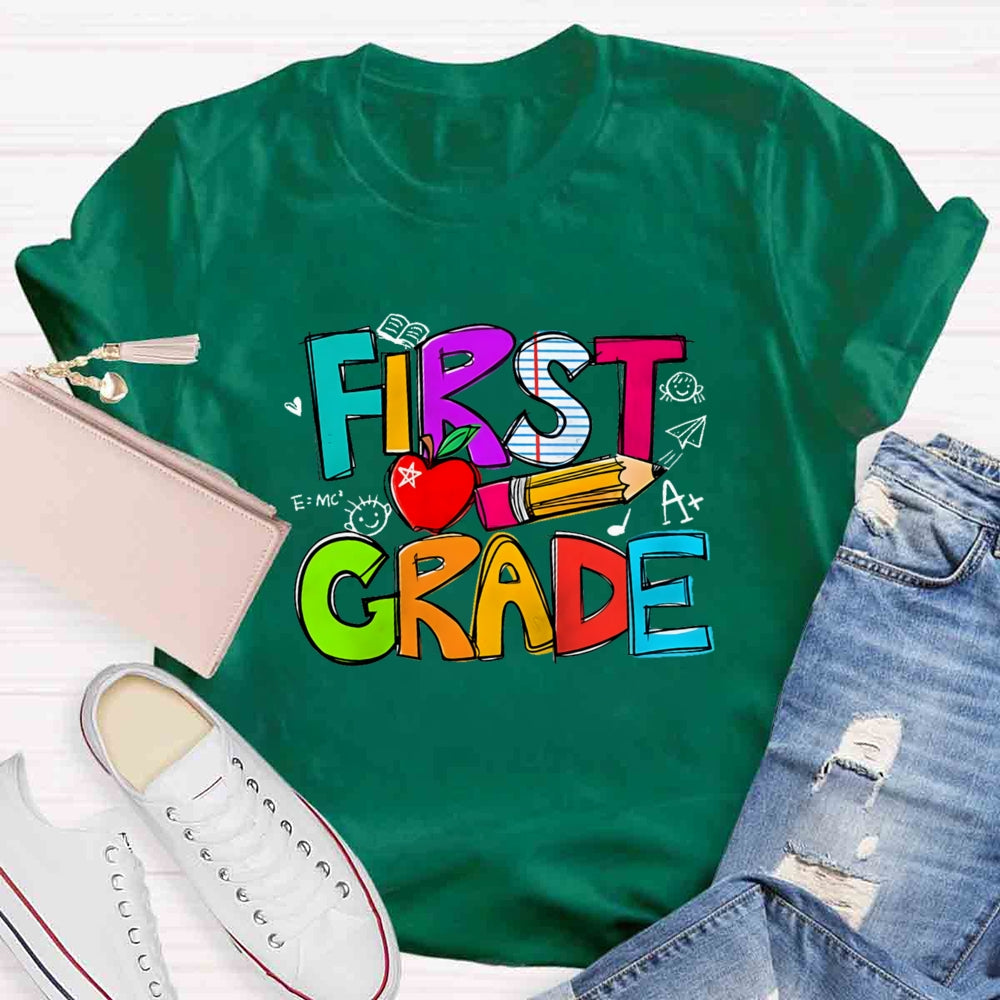 Personalized Grade Pencil Red Apple First Grade T-shirt