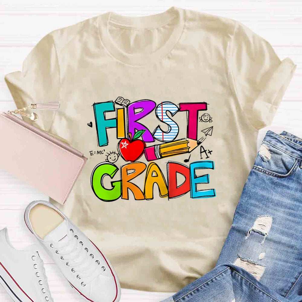Personalized Grade Pencil Red Apple First Grade T-shirt