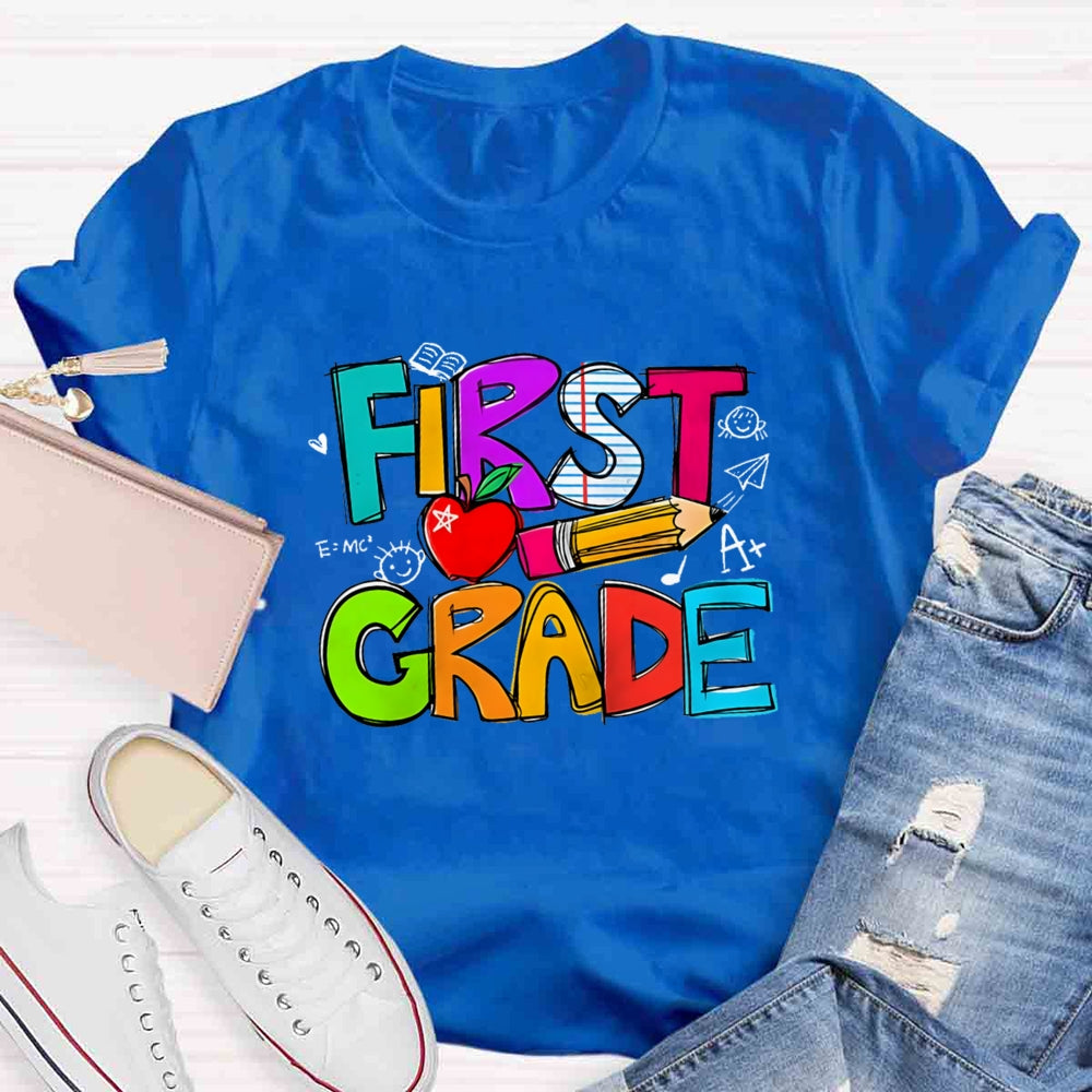 Personalized Grade Pencil Red Apple First Grade T-shirt