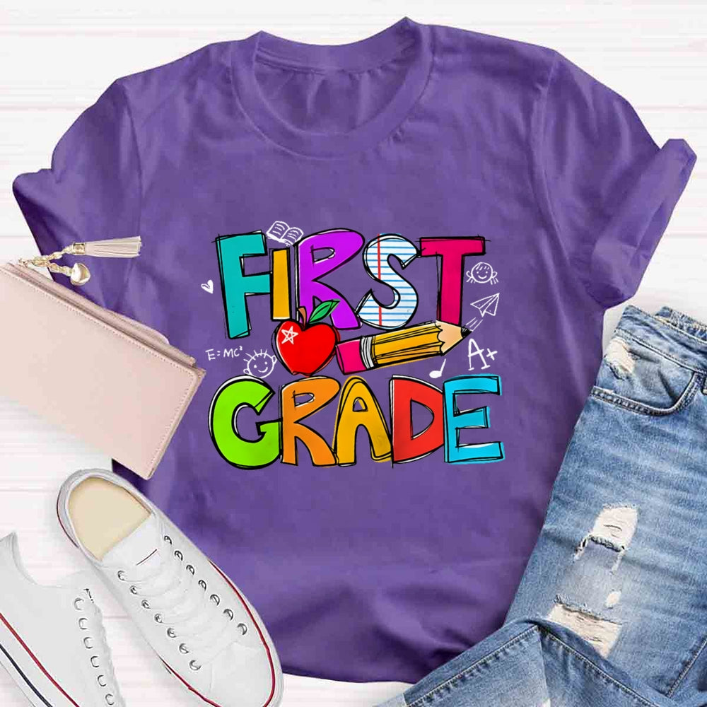 Personalized Grade Pencil Red Apple First Grade T-shirt