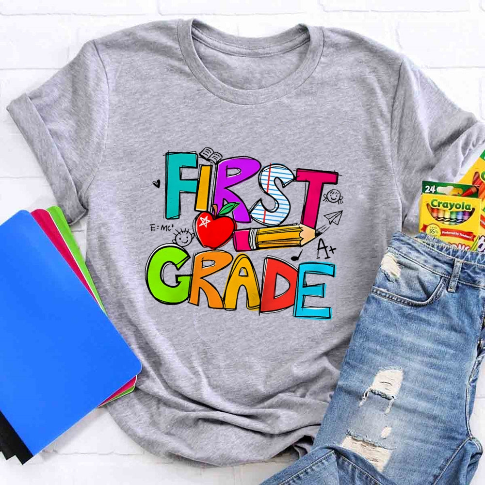 Personalized Grade Pencil Red Apple First Grade T-shirt