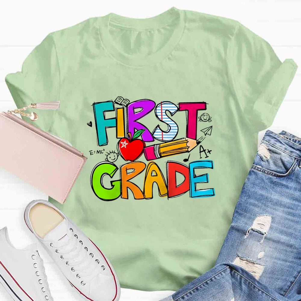 Personalized Grade Pencil Red Apple First Grade T-shirt