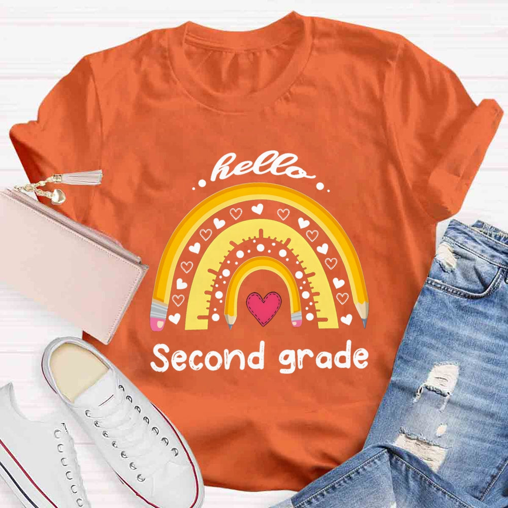 Personalized Grade Heart And Rainbow Hello Second Grade T-shirt