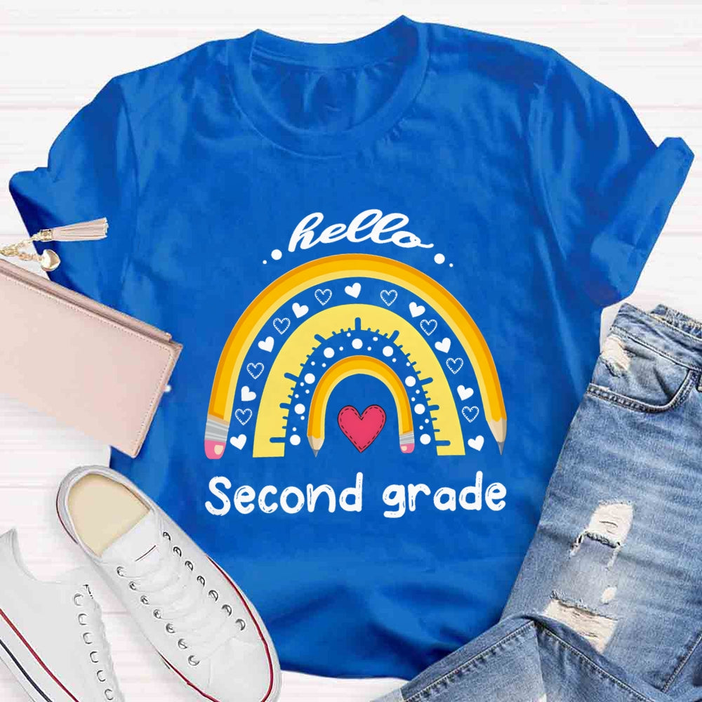 Personalized Grade Heart And Rainbow Hello Second Grade T-shirt