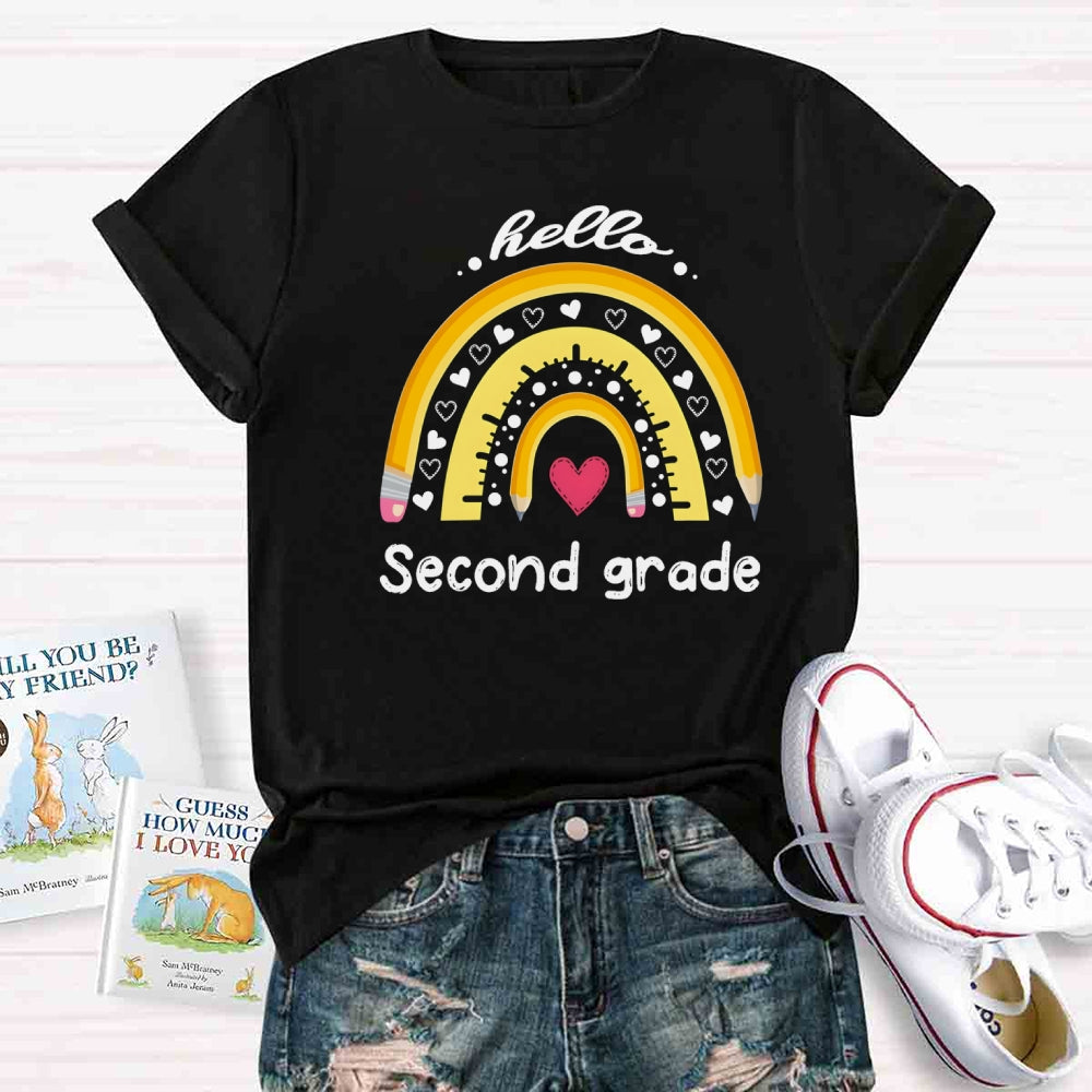 Personalized Grade Heart And Rainbow Hello Second Grade T-shirt