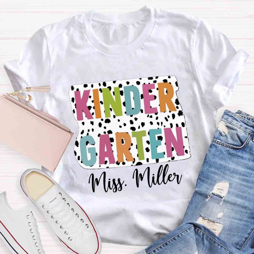 Personalized Grade And Name Dot Printed Teacher T-shirt