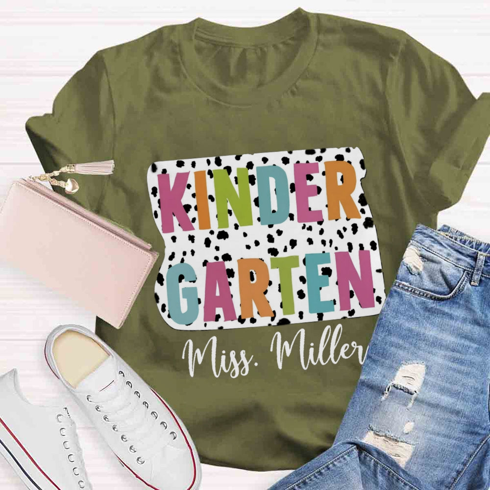 Personalized Grade And Name Dot Printed Teacher T-shirt