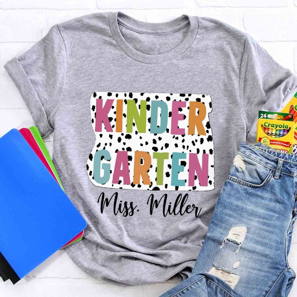 Personalized Grade And Name Dot Printed Teacher T-shirt