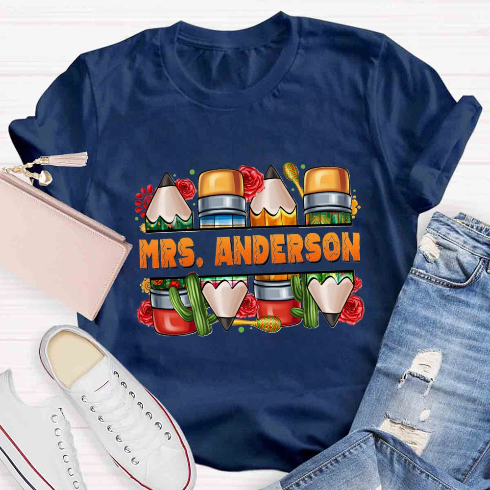 Personalized Spanish Teacher Name Flower T-Shirt