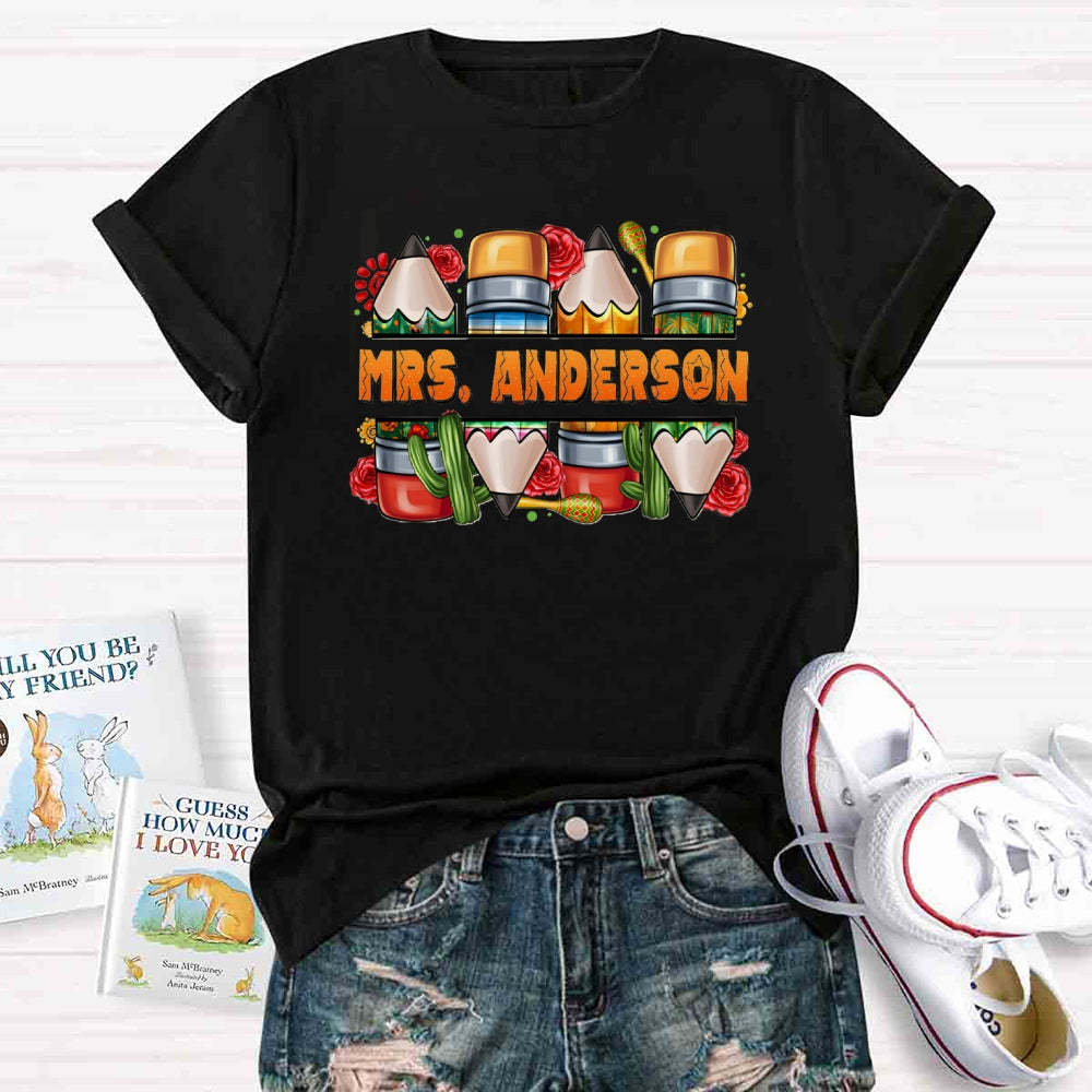 Personalized Spanish Teacher Name Flower T-Shirt