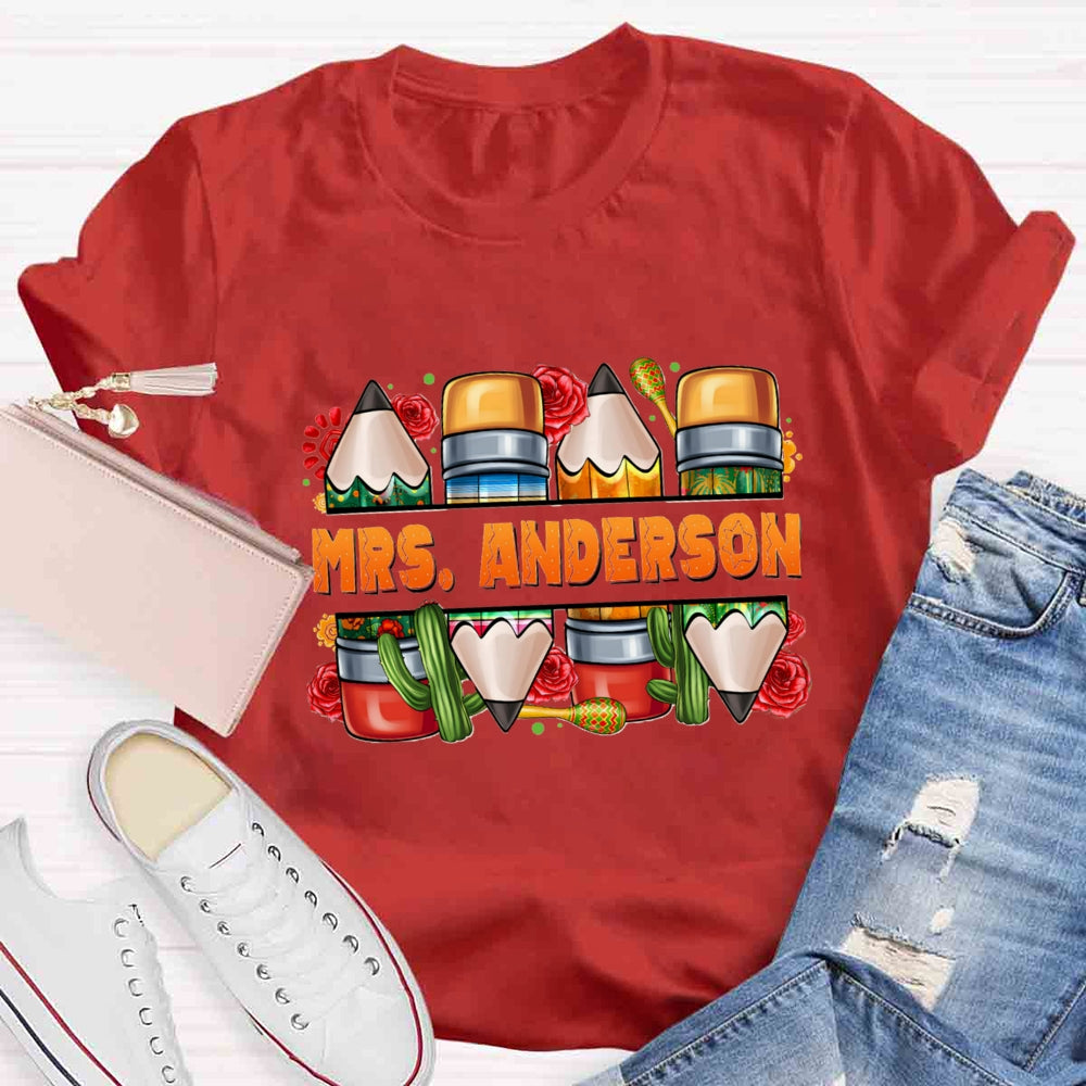 Personalized Spanish Teacher Name Flower T-Shirt