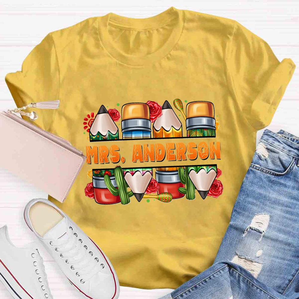 Personalized Spanish Teacher Name Flower T-Shirt