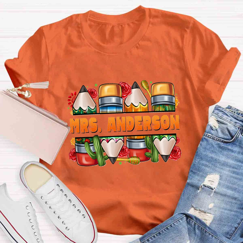 Personalized Spanish Teacher Name Flower T-Shirt