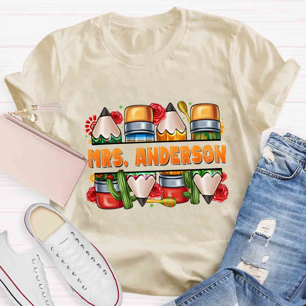 Personalized Spanish Teacher Name Flower T-Shirt