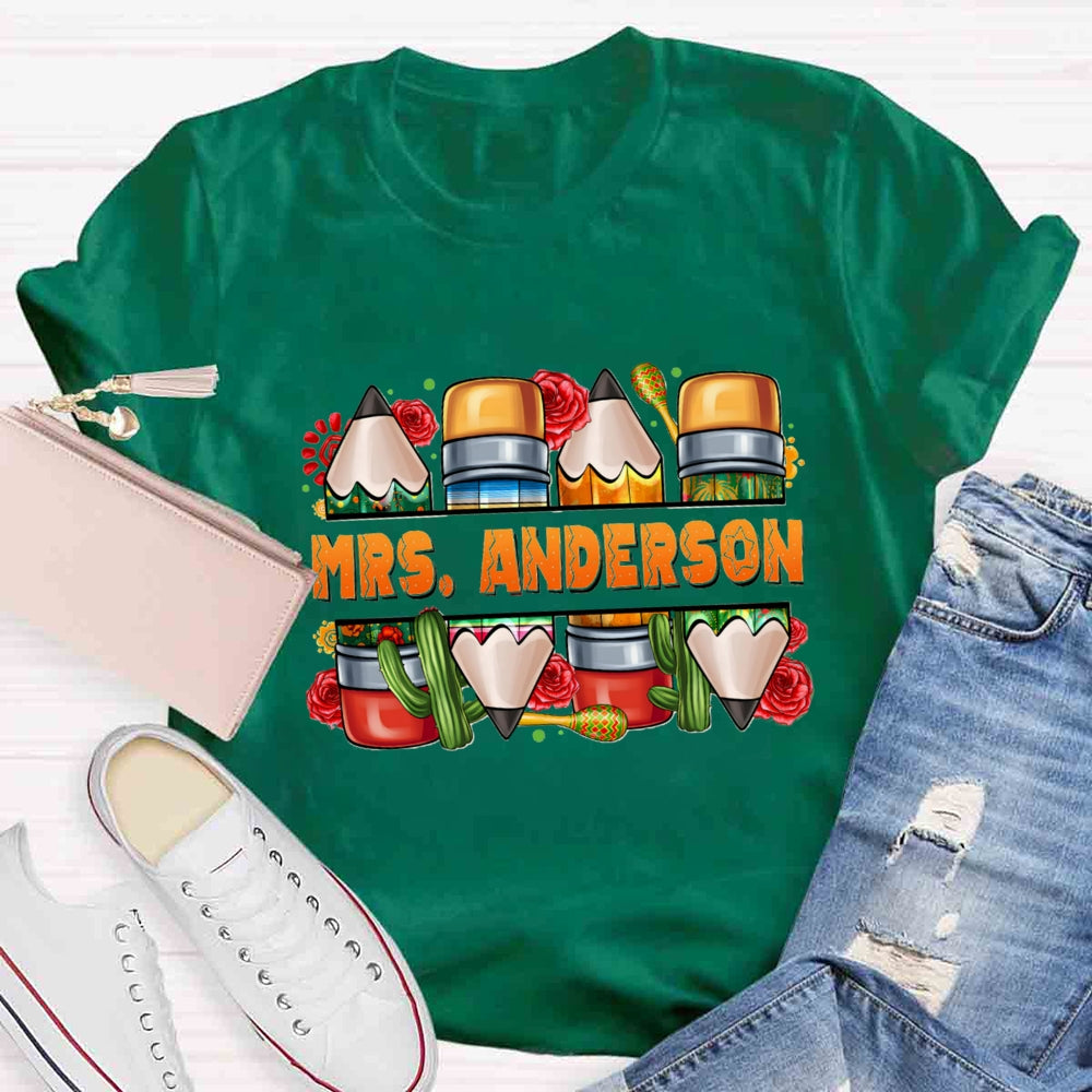 Personalized Spanish Teacher Name Flower T-Shirt