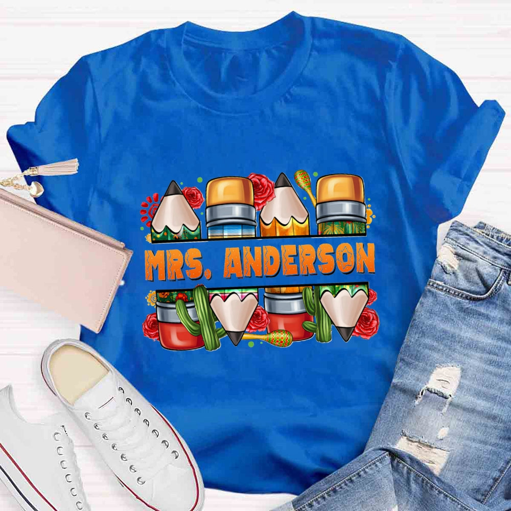 Personalized Spanish Teacher Name Flower T-Shirt