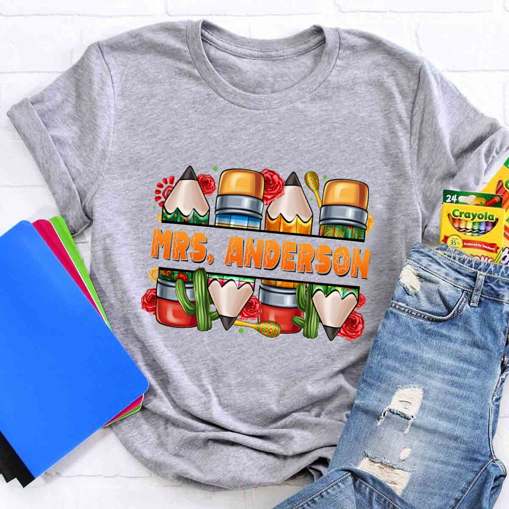 Personalized Spanish Teacher Name Flower T-Shirt