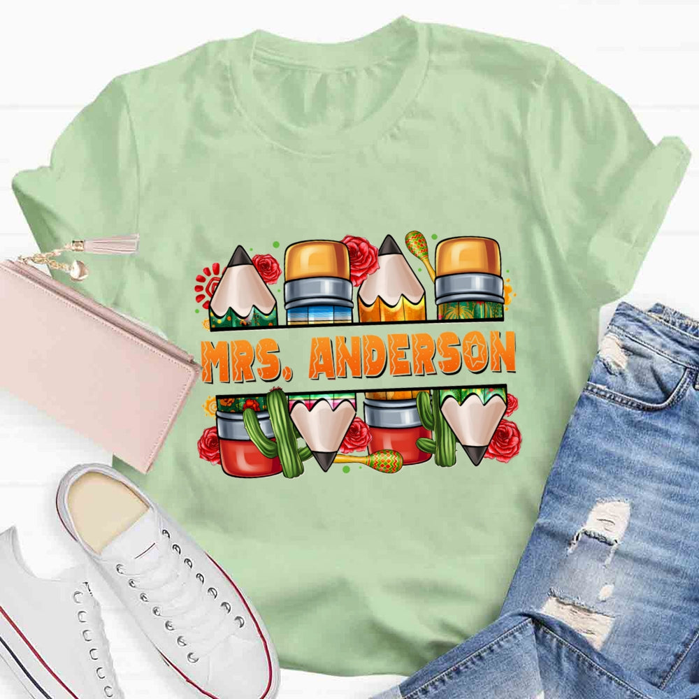 Personalized Spanish Teacher Name Flower T-Shirt