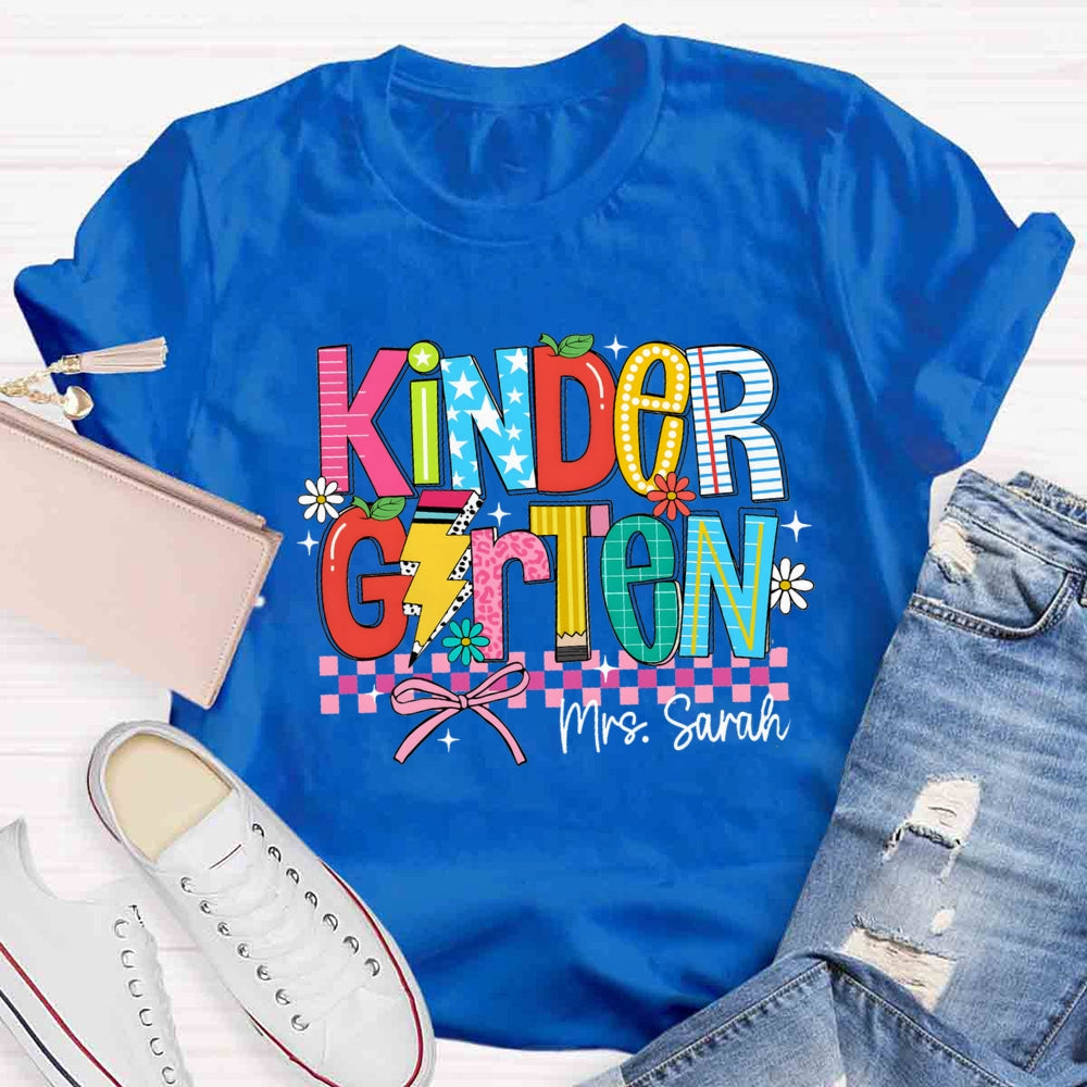 Personalized Name And Grade Kindergarten Flower Bow T-shirt