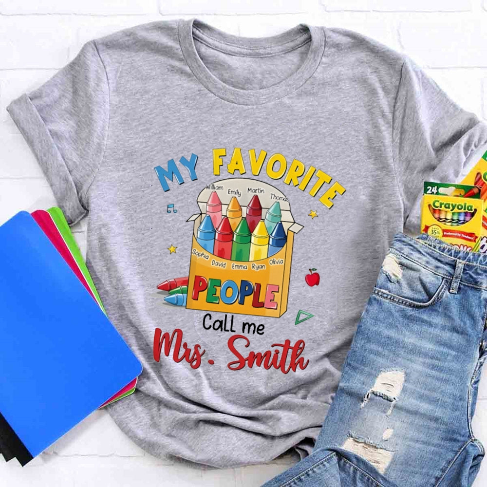 Personalized Name My Favorite Call Me Teacher Colorful Pencil T-shirt