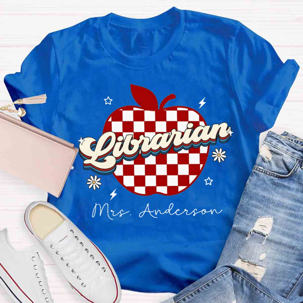 Personalized Name Librarian Red Checkered Apple T-shirt
