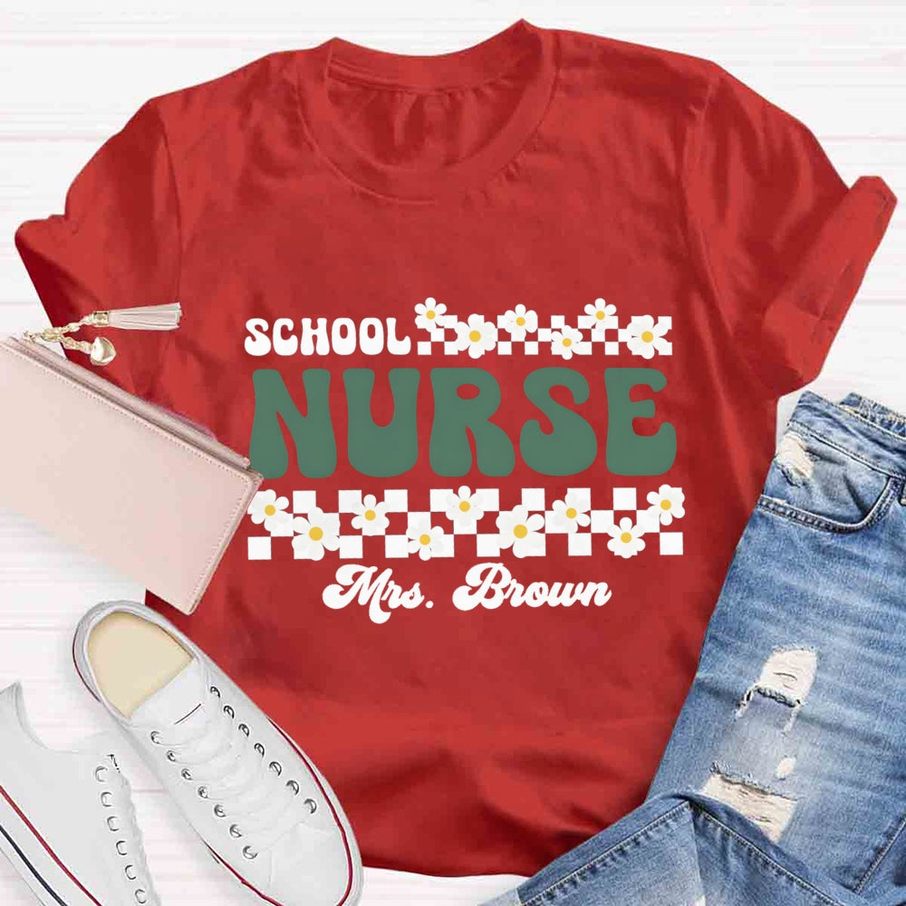 Personalized Name School Nurse Many Floral T-shirt